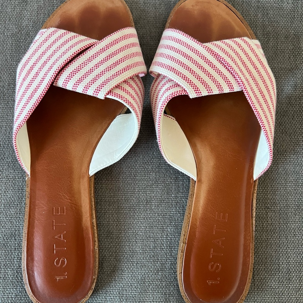 1. State Travor Ticking Stripe Leather Sandals SZ10/42